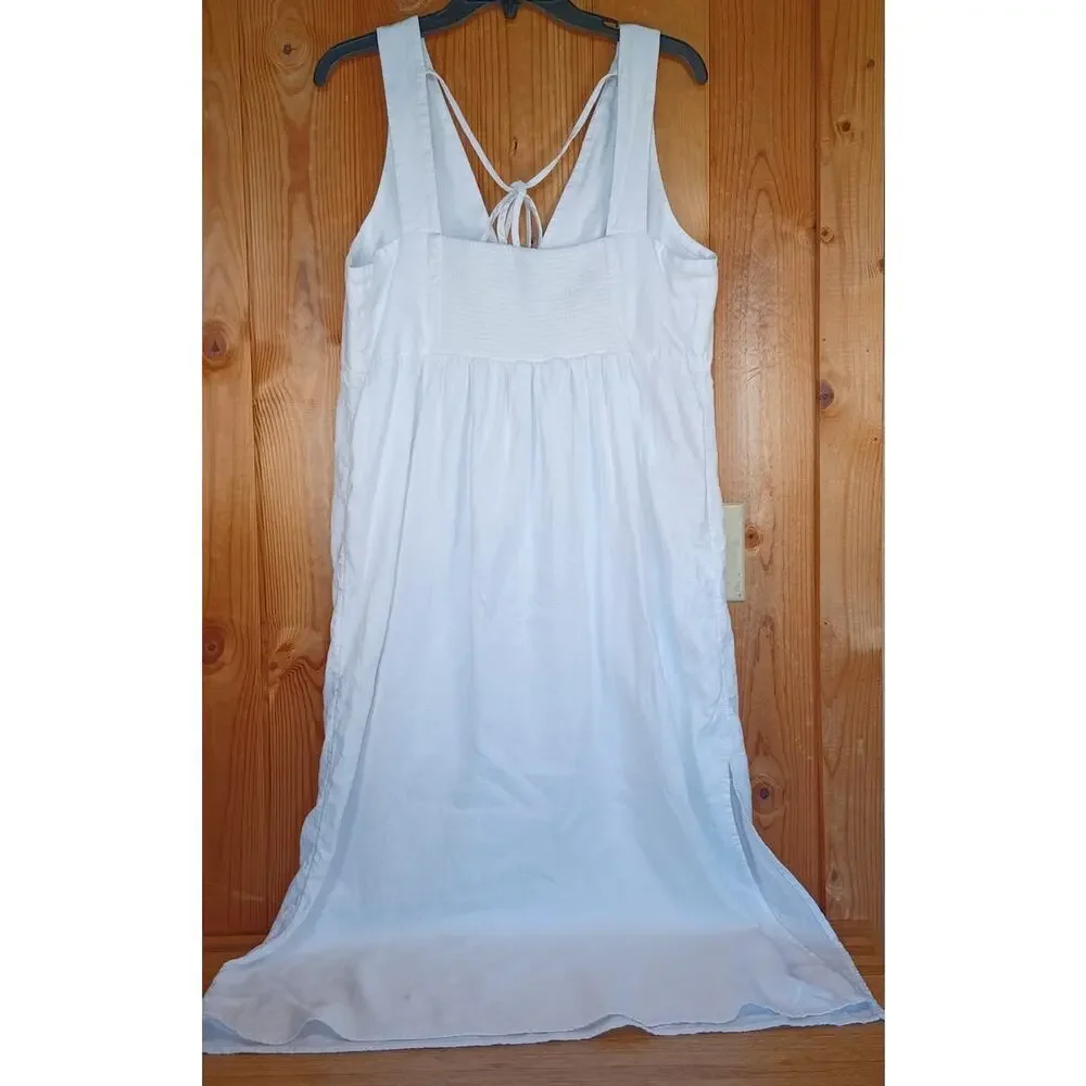 Old Navy White Linen Blend Maxi Dress XL Beach Resort Coastal Sundress - Picture 3 of 7
